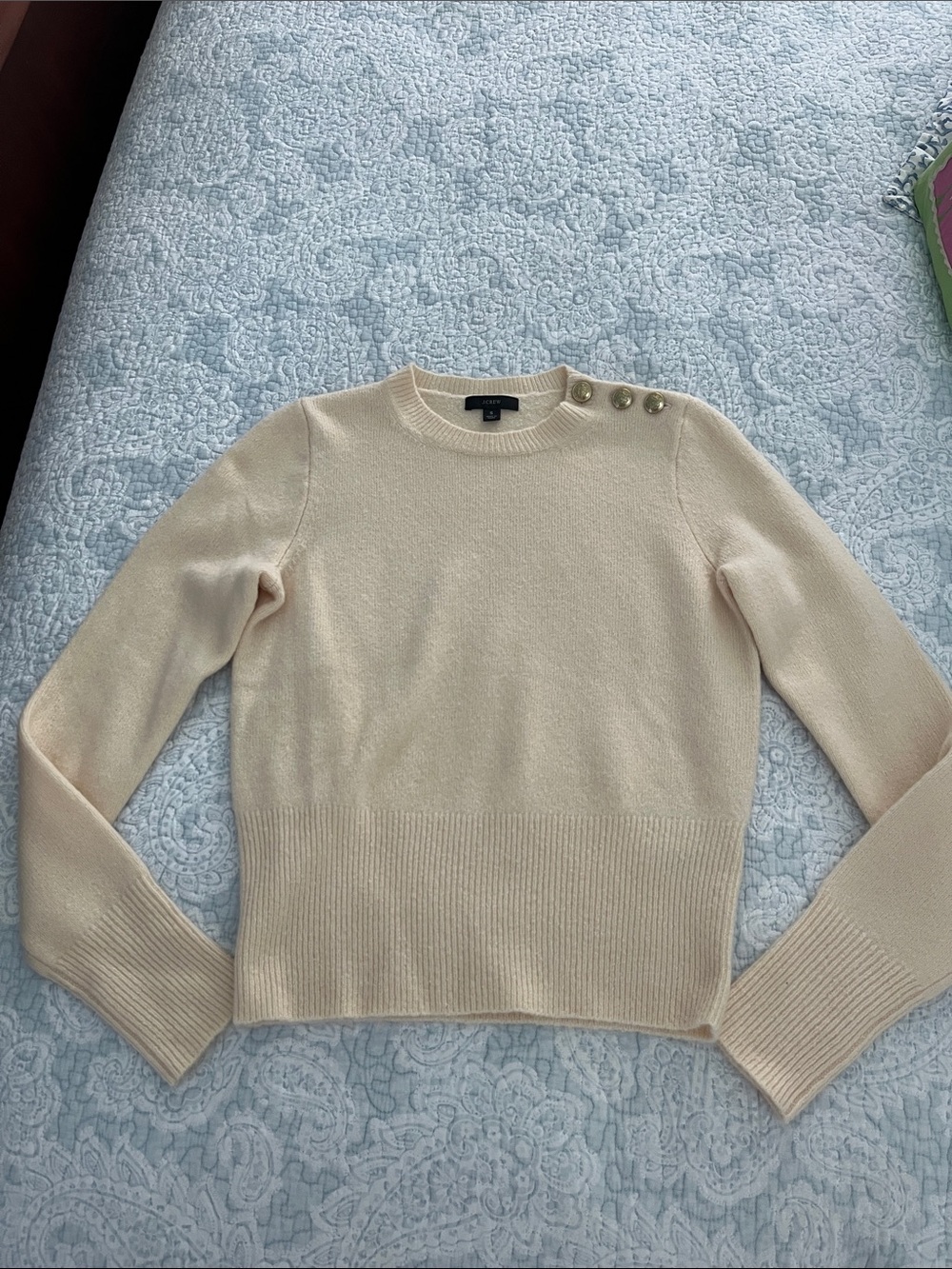 J Crew NWOT Women's Cream Button-Shoulder Sweater